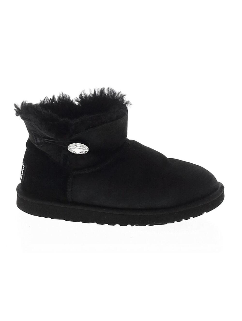 UGG Womens Black Boots Size 8 Mini Bailey Button Short Bling Swarovski Button